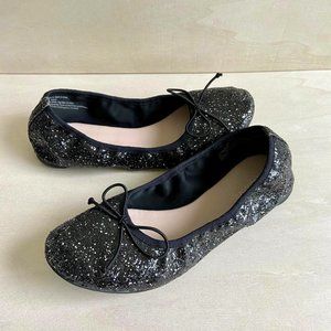 🥿HP!🥿 ruby & bloom Girls' Black Multi-Glitter Ballerina Flats with Bow